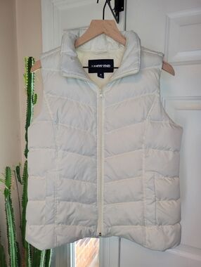 Lands' End Women's Down Puffer Bright White Quilted Zip Up Vest, Size Womens M